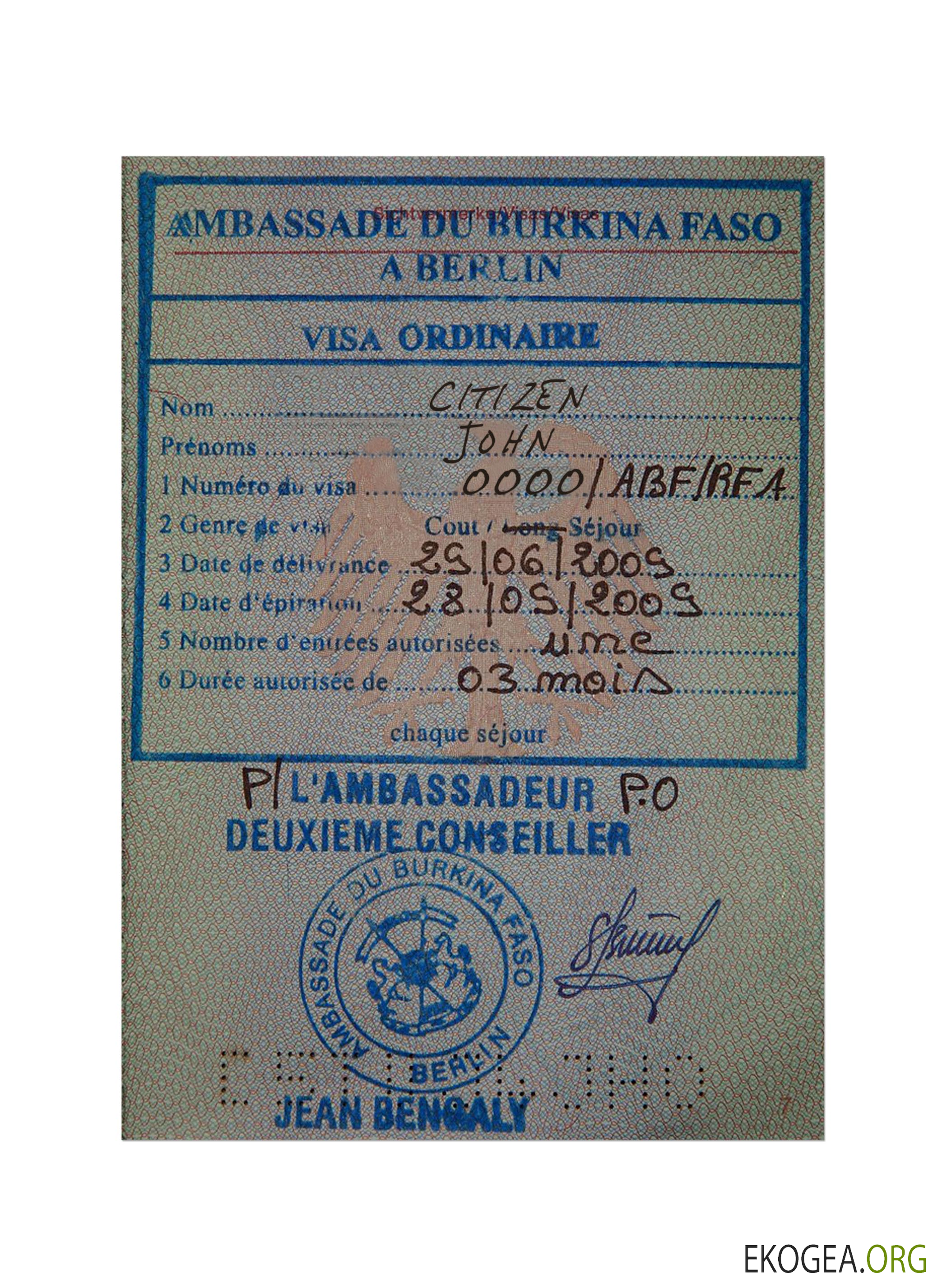 Visa tampon BURKINA FASO